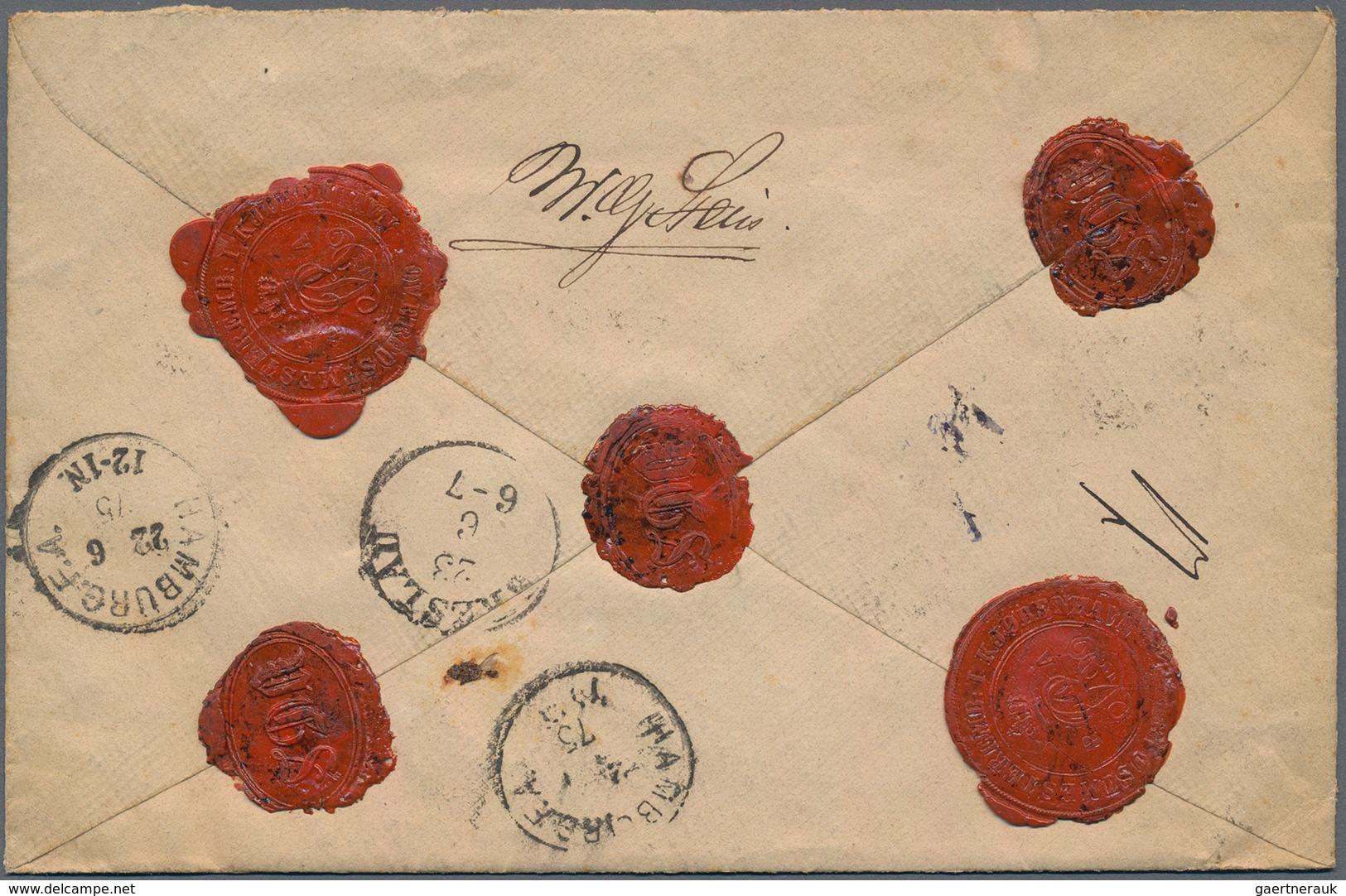 Dänemark: 1875, 8ö. Grey/red (repaired), Single Franking On Insured Letter "202 Reichsmark & 50 Pfen - Ongebruikt