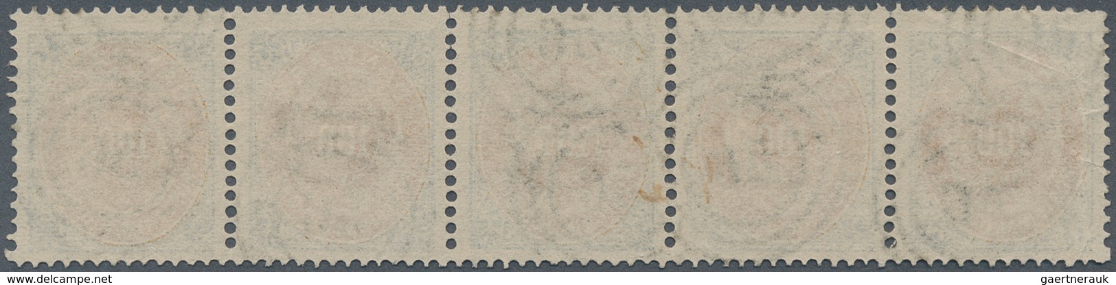 Dänemark: 1877, 100 Öre Yellow And Grey, First Printing, Horizontal Strip Of Five, Neatly Cancelled - Unused Stamps