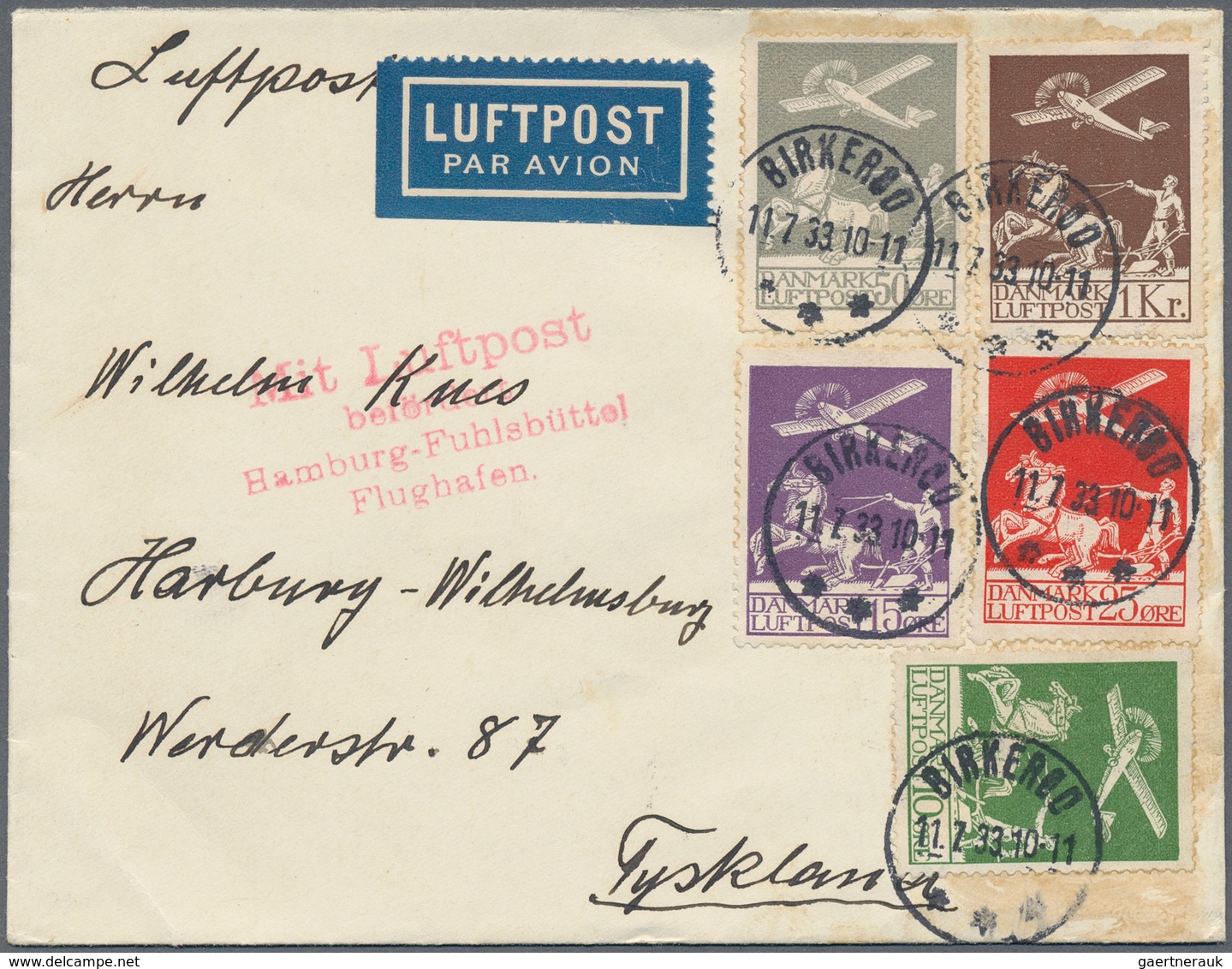 Dänemark: 1925/1929, Airmails, 10ö. To 1kr., Complete Set Of Five Values (glueing Marks) On Airmail - Unused Stamps