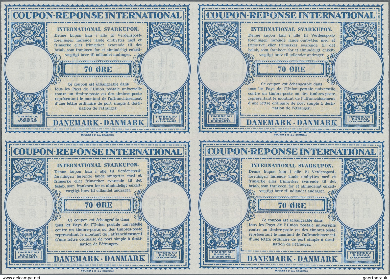 Dänemark - Ganzsachen: 1950. International Reply Coupon 70 Ore (London Type) In An Unused Block Of 4 - Postwaardestukken