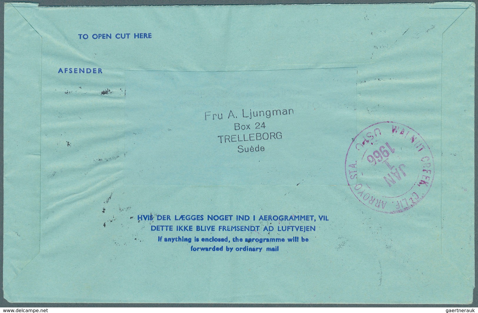 Dänemark - Ganzsachen: 1965 Aerogramme 80 On 60 Ore Ultramarine (Ringstrøm 18, Kessler 20a) Used Reg - Postal Stationery