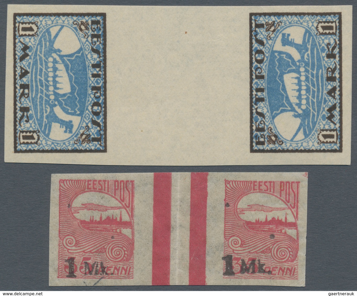 Estland: 1919,1920: 1 M Definitive Issue Mnh As Tete Beche Pair With Gutter And 1 M On 35 P As Gutte - Estland