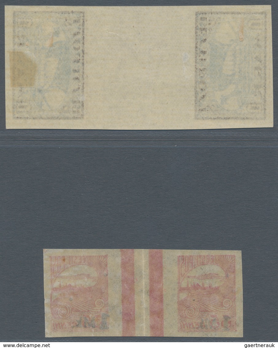 Estland: 1919,1920: 1 M Definitive Issue Mnh As Tete Beche Pair With Gutter And 1 M On 35 P As Gutte - Estland