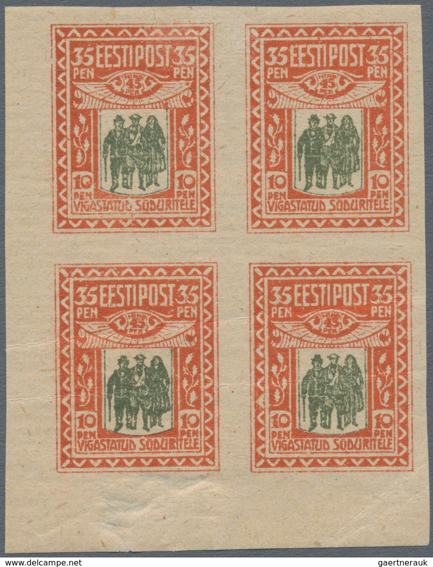 Estland: 1921, Issue For The War Diabled In Mnh Blocks Of Four With Clear Offset On Back. - Estland