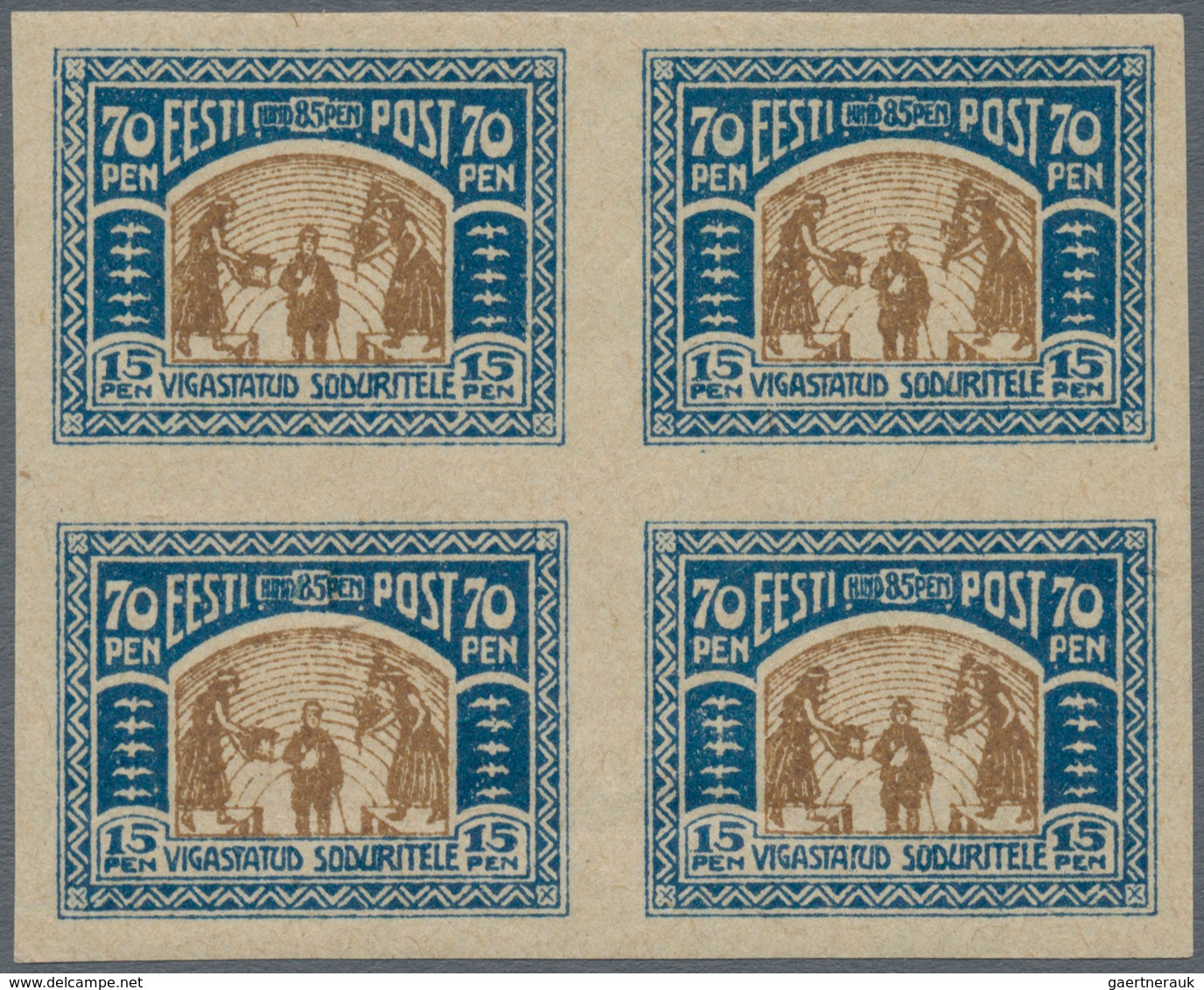 Estland: 1921, Issue For The War Diabled In Mnh Blocks Of Four With Clear Offset On Back. - Estonia