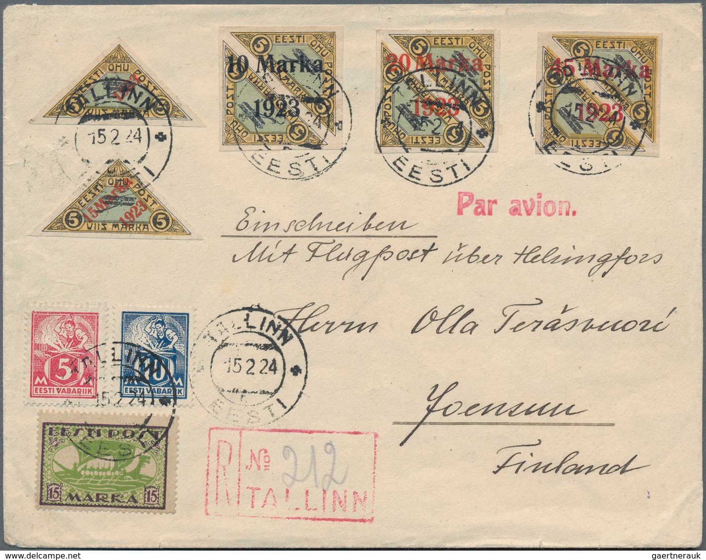 Estland: 1923, Airmail 10 M. On 5 M. - 45 M. On 5 M. Imperforated And Airmail Overprint Issue 5 M. A - Estland