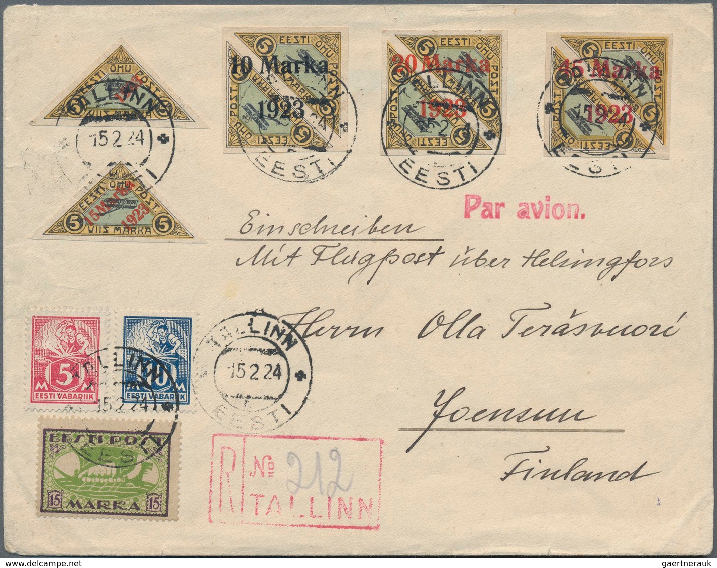 Estland: 1923, Airmail 10 M. On 5 M. - 45 M. On 5 M. Imperforated And Airmail Overprint Issue 5 M. A - Estonia