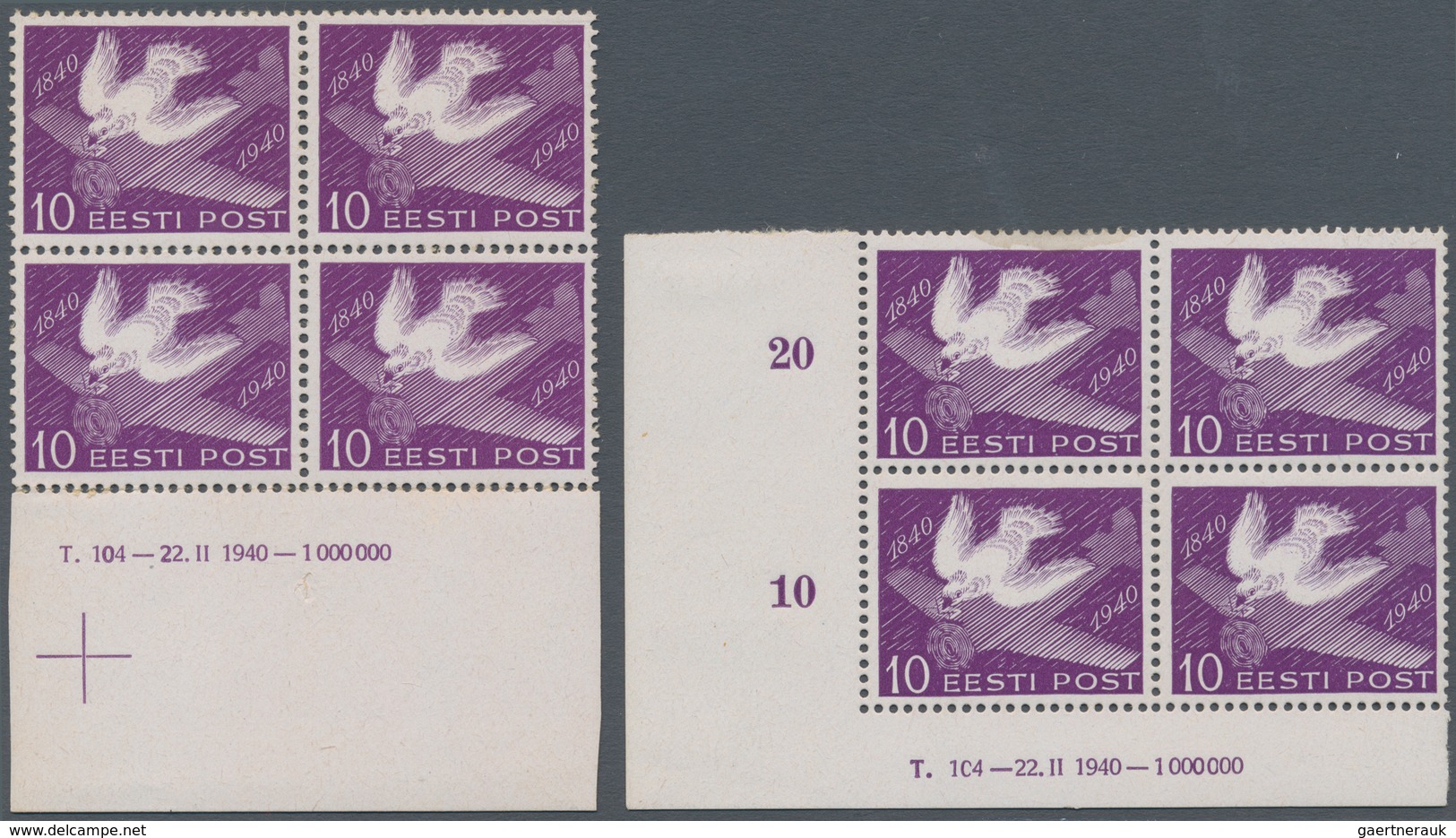 Estland: 1936/1940, Small Lot Of Five Mnh Stamps Each With Date, Order And Circulation Imprint On Ma - Estland