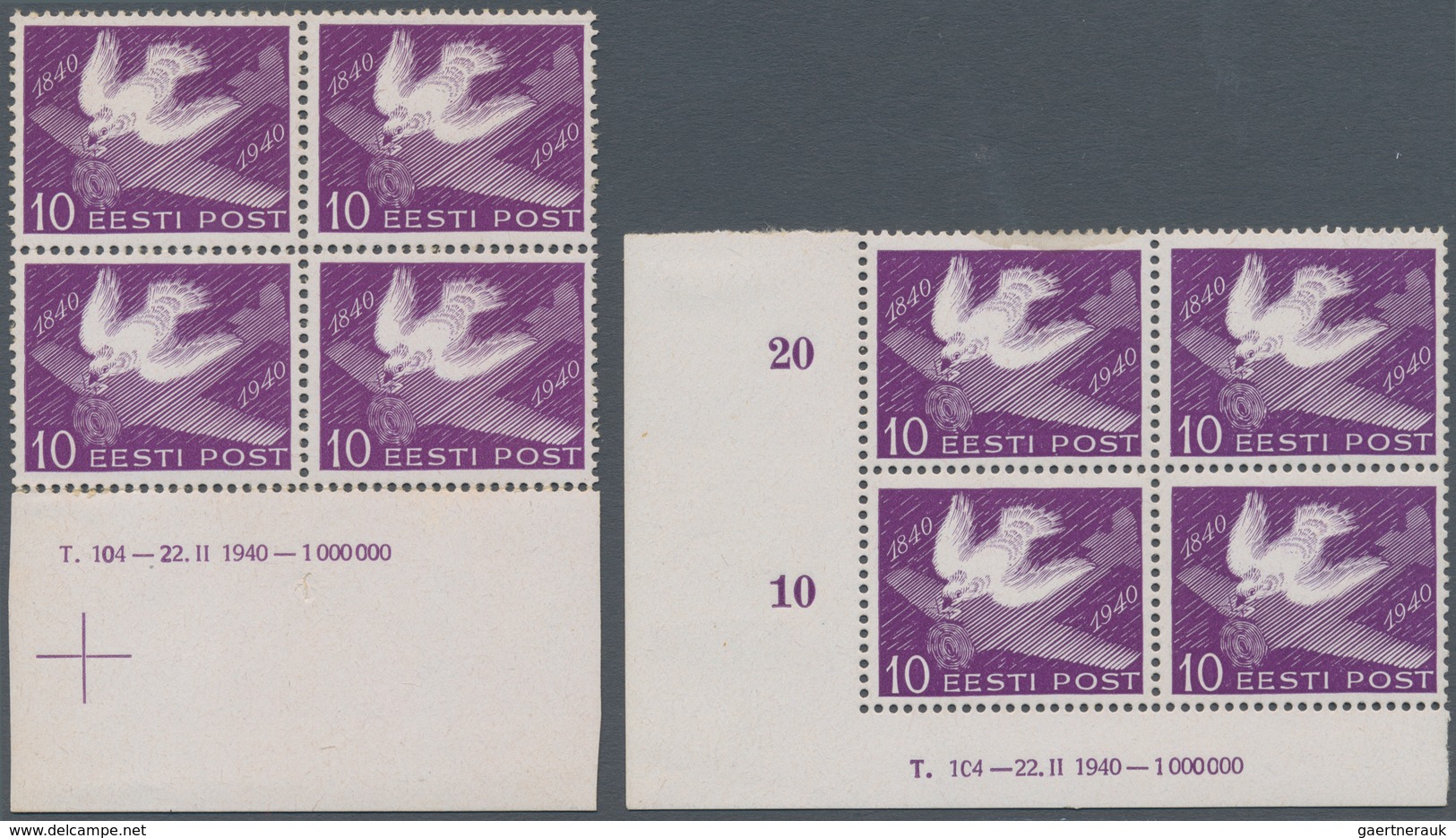 Estland: 1936/1940, Small Lot Of Five Mnh Stamps Each With Date, Order And Circulation Imprint On Ma - Estonia