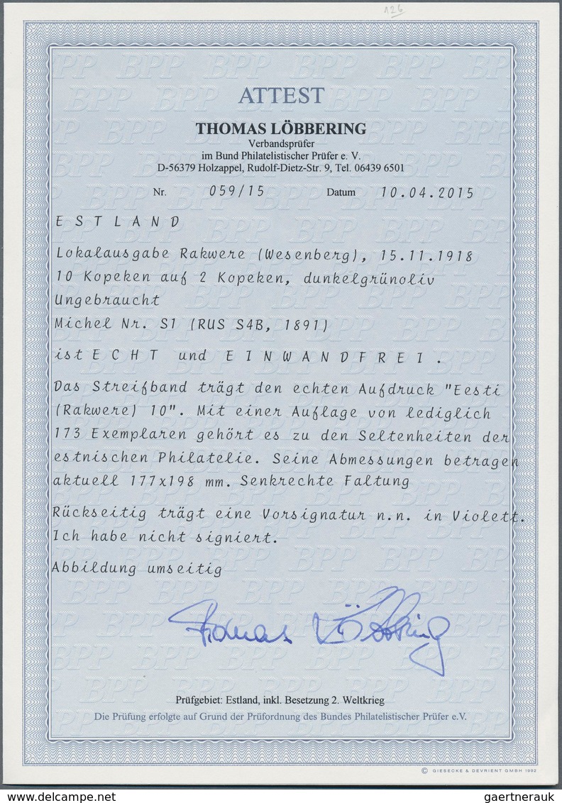 Estland - Lokalausgaben: Rakwere (Wesenberg): 1918, 10 K. On 2 K. Green Postal Stationery Wrapper (1 - Estonia