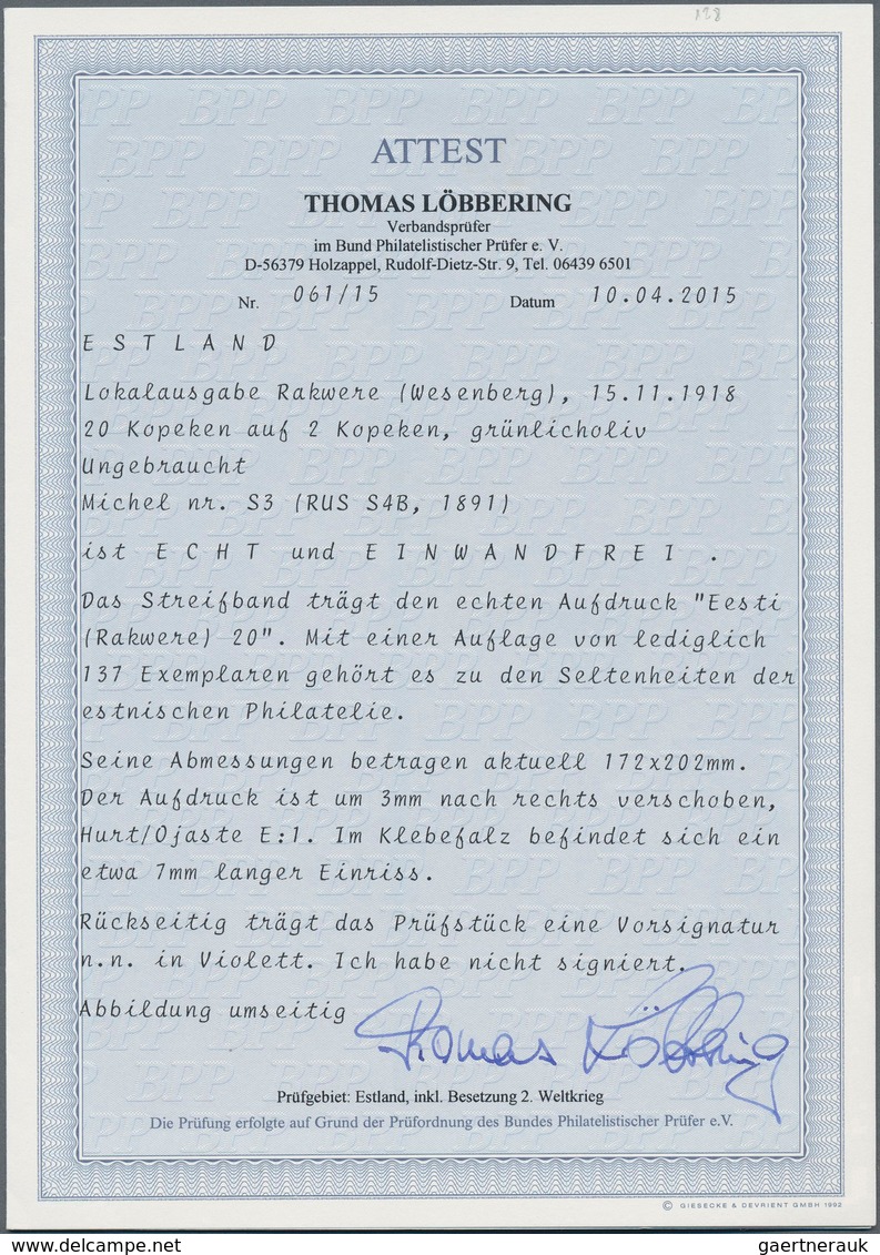 Estland - Lokalausgaben: Rakwere (Wesenberg): 1918, 20 K. On 2 K. Green Postal Stationery Wrapper (1 - Estland