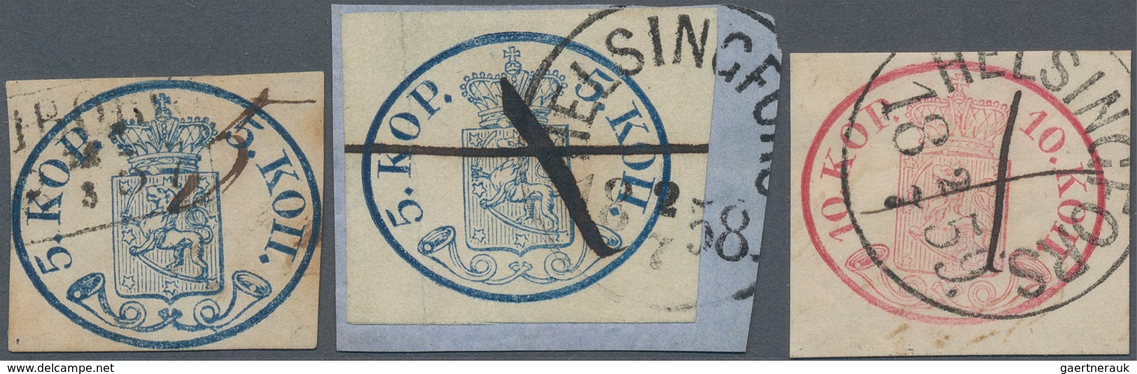 Finnland: 1856/1858 5k. Blue With Small Pearls Used With "WIBORG" 1857 C.d.s. Plus "5" In M/s, 5k. B - Ongebruikt