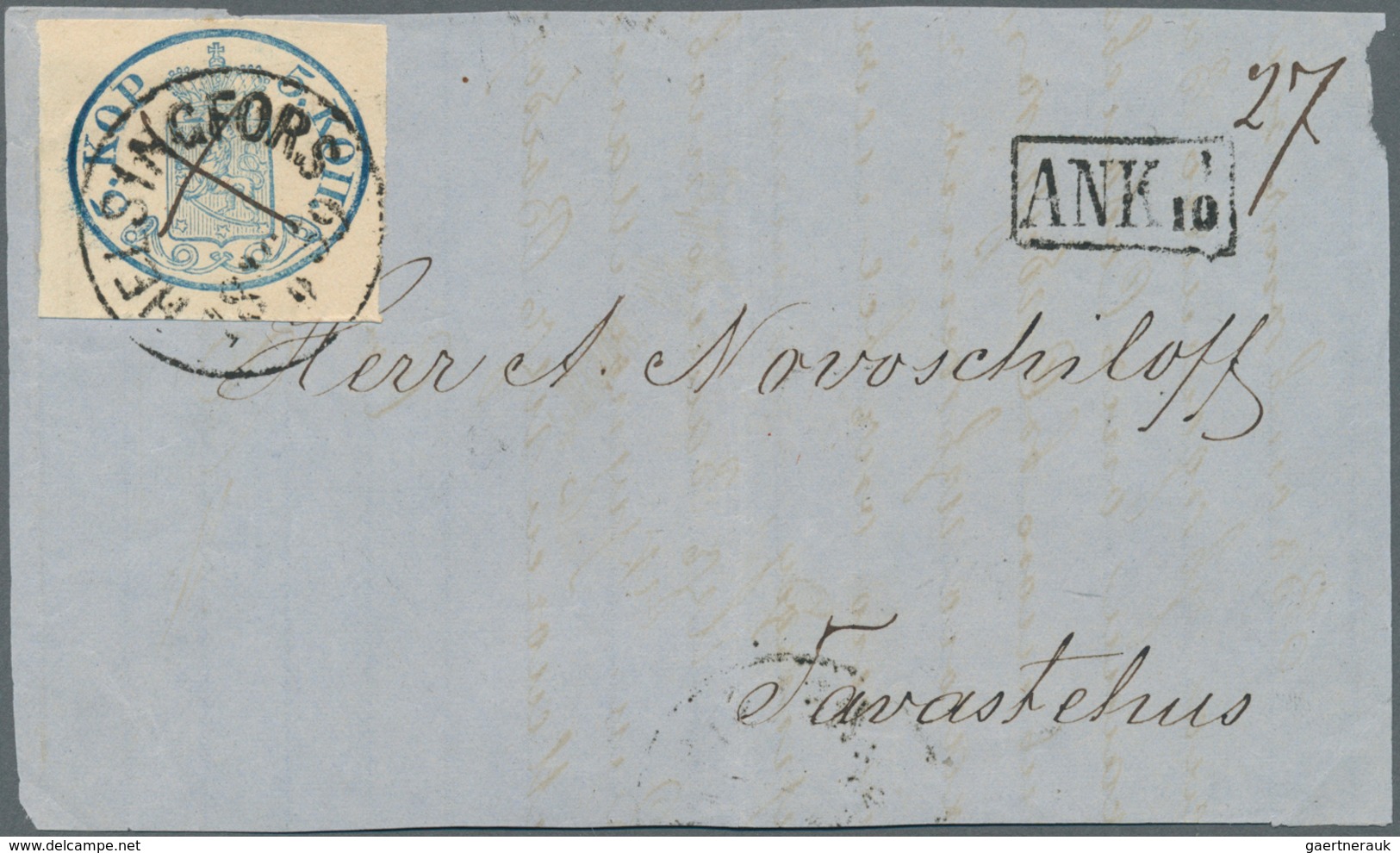 Finnland: 1858, Coat Of Arms 5kop. Greensh Blue 'large Pearls' With Wide Margins Around Fine Used On - Unused Stamps