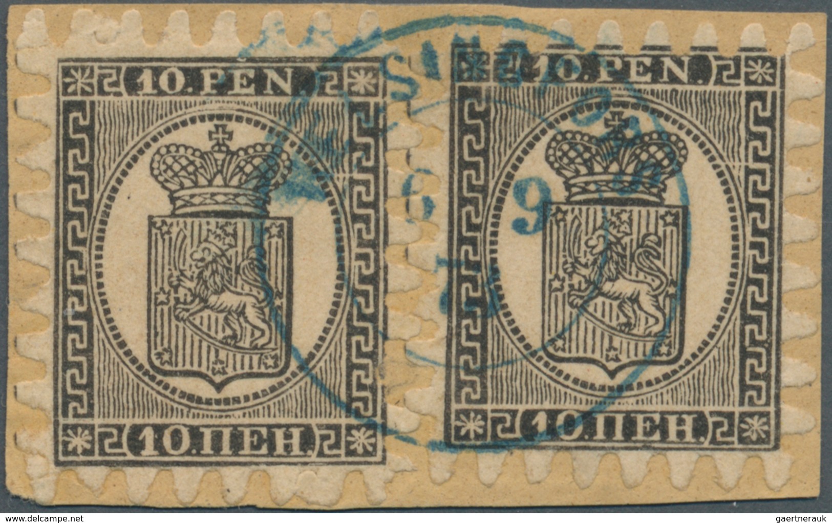 Finnland: 1866, Briefstück Mit Zweimal Wappen 10 Schwarz Auf Einfachem Sämischem Papier Mit PERFEKTE - Unused Stamps