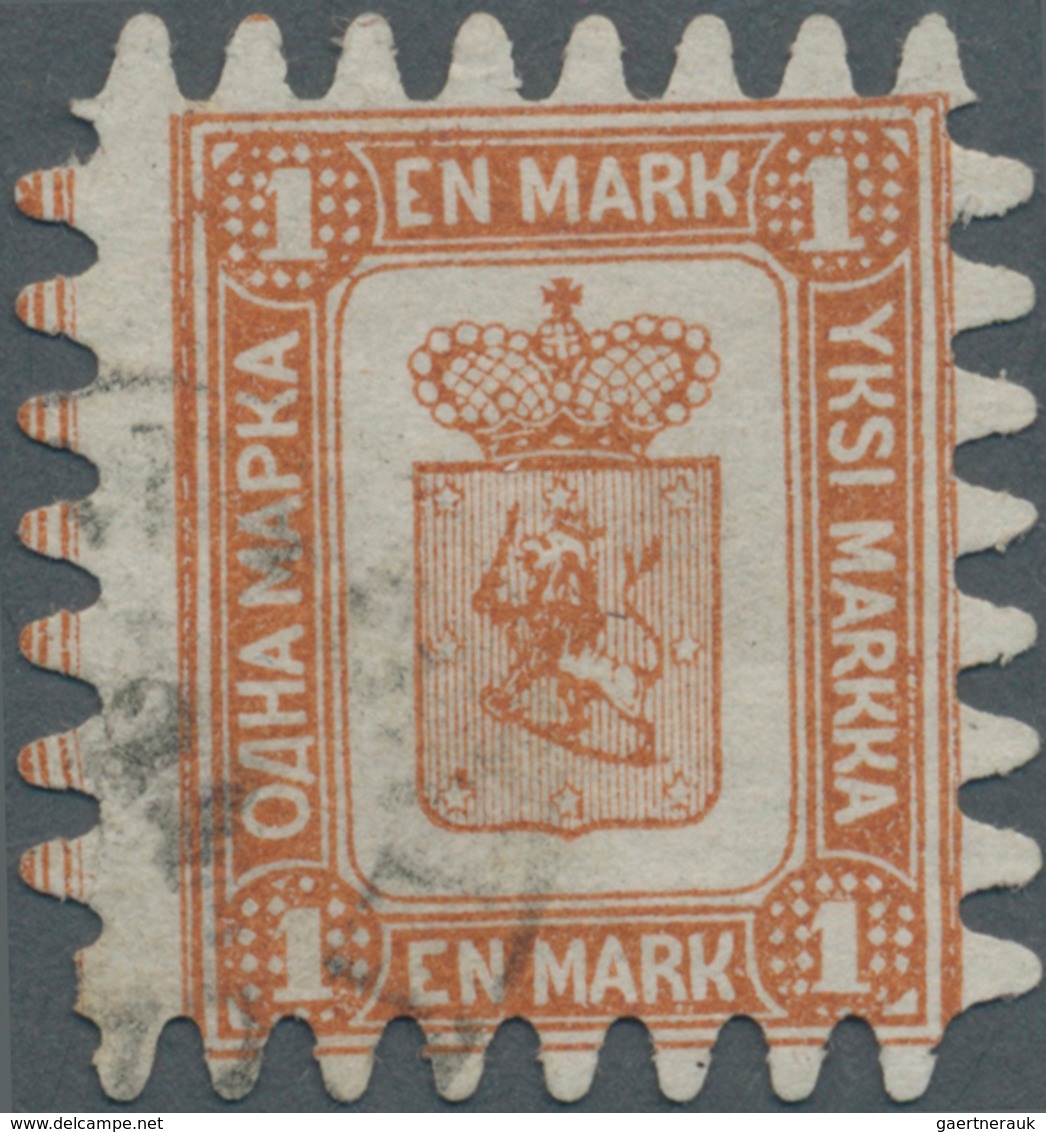 Finnland: 1866, Wappen 1 M Gelbbraun Auf Weissem Papier Mit Nahezu PERFEKTEM Zungen-Durchstich C Und - Ongebruikt