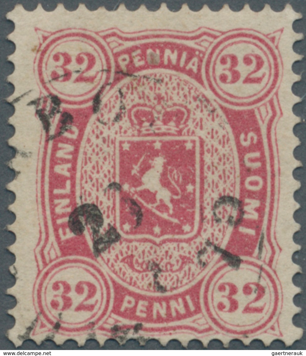 Finnland: 1875, Wappen 32 P Karminrosa Mit Einwandfreier Seltener Zähnung K14:13½ Und Sauberem K1 "A - Ongebruikt