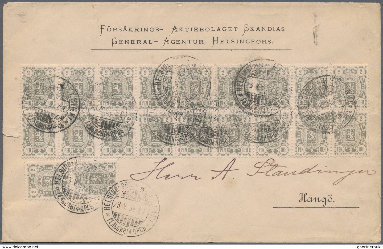 Finnland: 1894, Business Letter Franked With 2 P. Arms In A Block Of Eighteen And Vertical Pair With - Nuovi