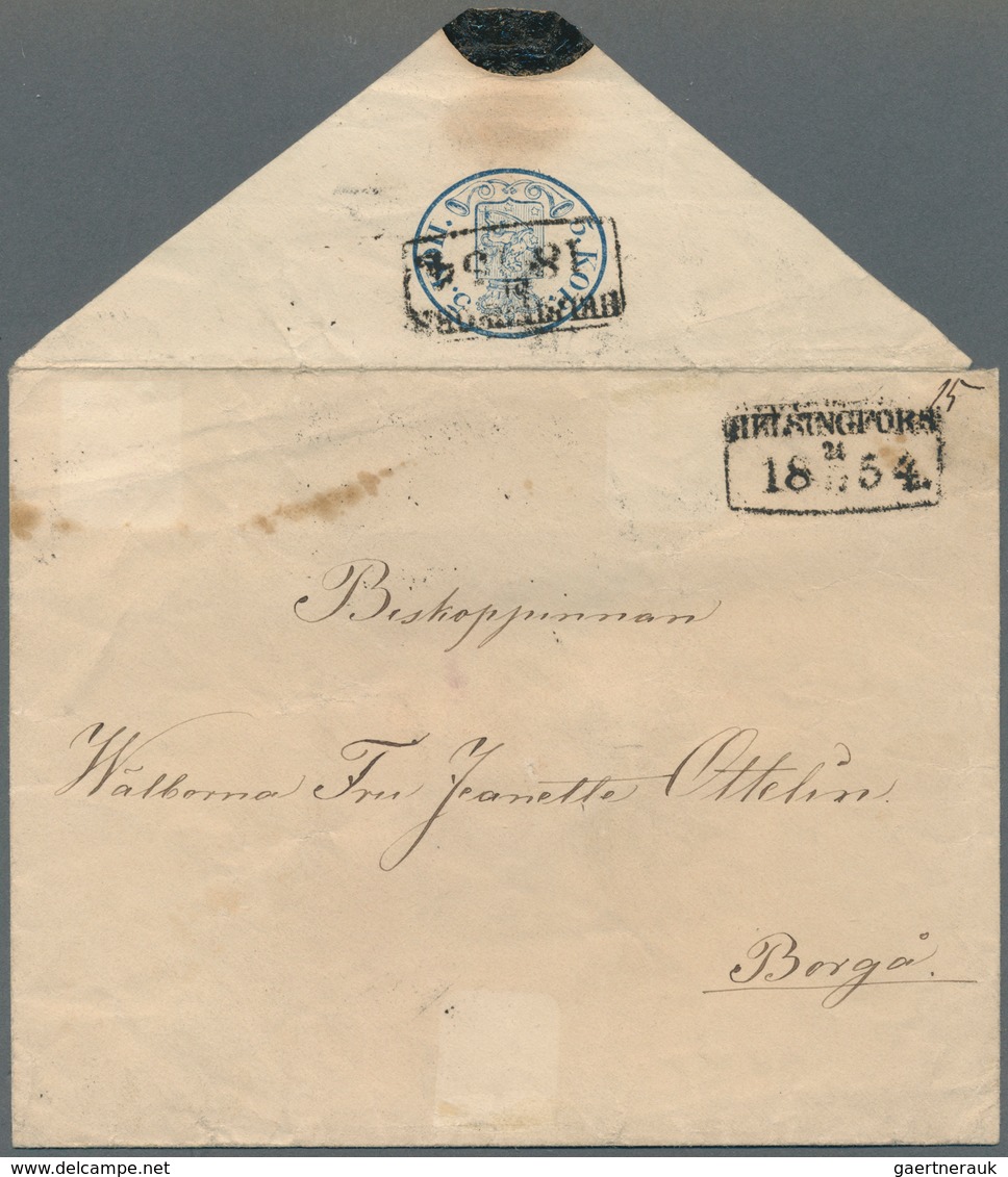 Finnland - Ganzsachen: 1854, Scarce Stationery Envelope Wir 5 Kop. Blue On Flap Sent From Helsingfor - Interi Postali