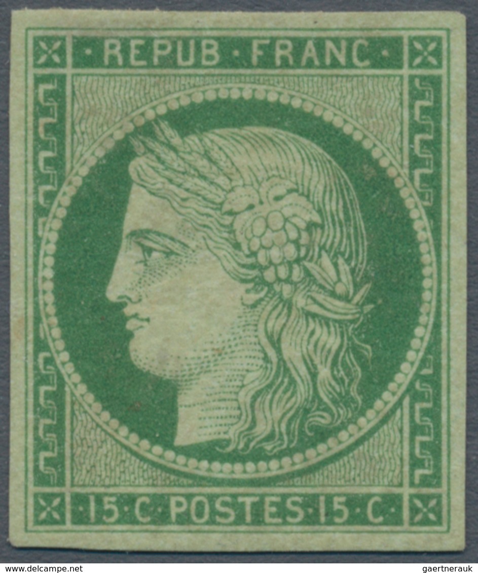 Frankreich: 1849 15c Yellow-green, Very Fresh Colour, Mint With Original Gum, Very Fine, Very Rare, - Altri & Non Classificati