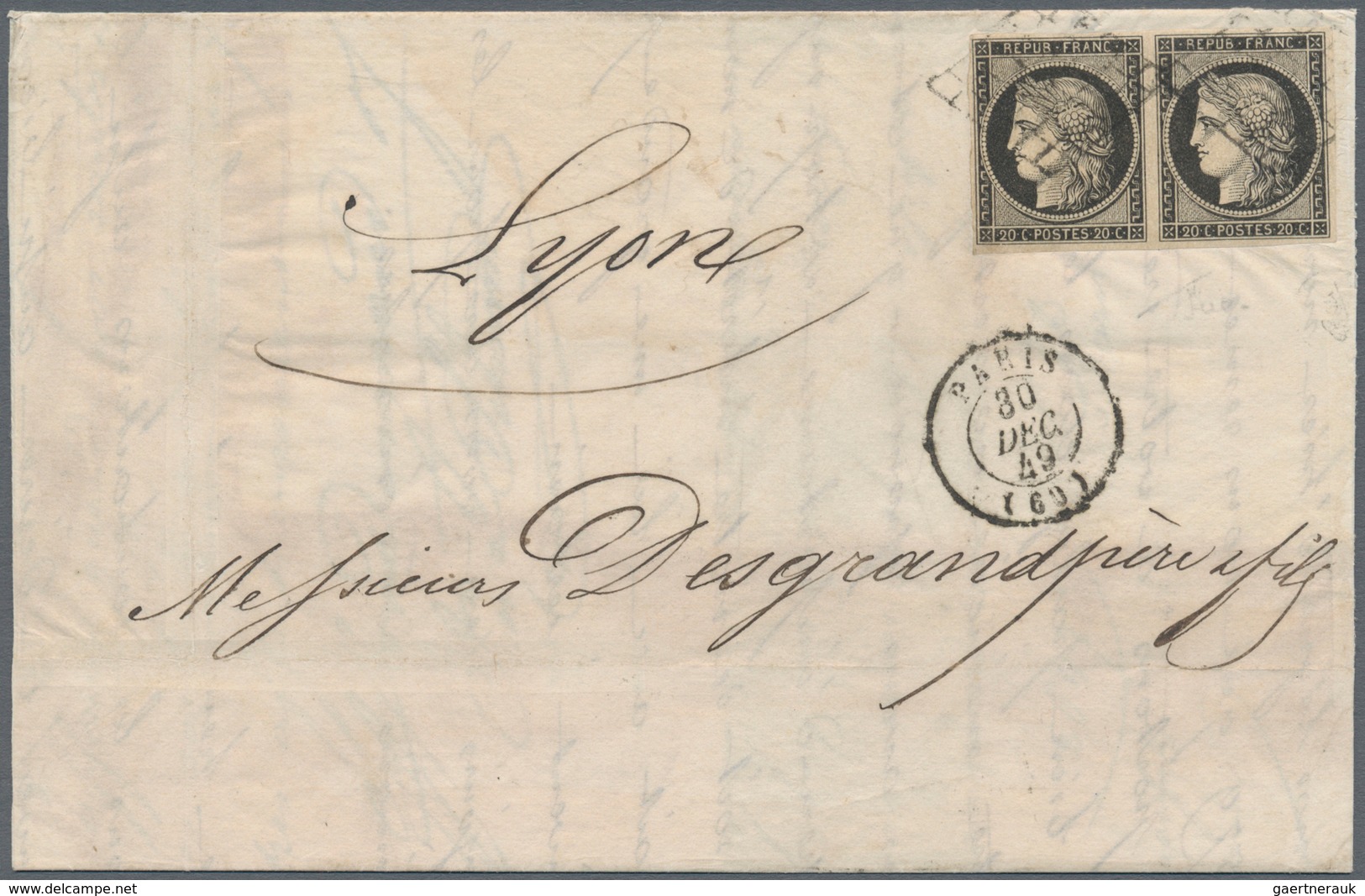 Frankreich: 1849, 20 C Noir, Horizontal Pair, Full Margins All Around, Tied By Diamond Grill Cancels - Altri & Non Classificati