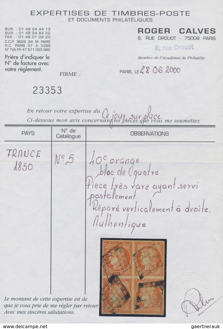 Frankreich: 1850, Ceres 40c. Orange, BLOCK OF FOUR (some Thin Spots/repairs), Bright Colour, Each St - Altri & Non Classificati