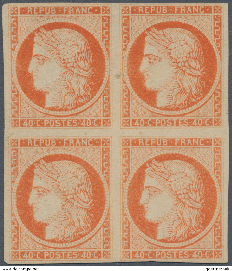 Frankreich: 1850, 40 C Orange On Yellowish, Type I, Unused Block Of Four Showing The "defective Impr - Altri & Non Classificati