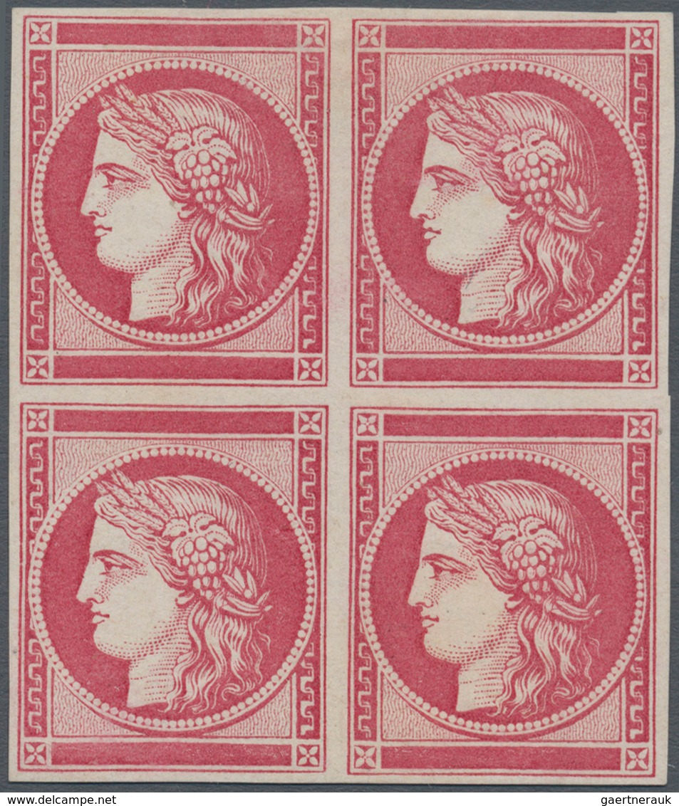 Frankreich: 1849/1850, Ceres, Imperforate Proof Block Of Four In Carmine, Without Inscriptions, Very - Altri & Non Classificati