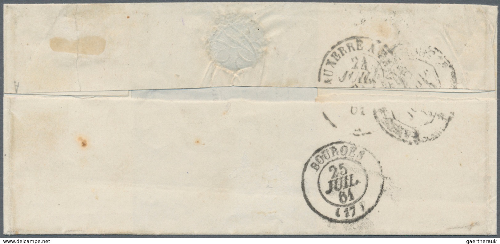 Frankreich: 1853, 20 C Blue On Bluish, Type I, Left And Top Margin With "Clamecy" Perforation, Tied - Altri & Non Classificati