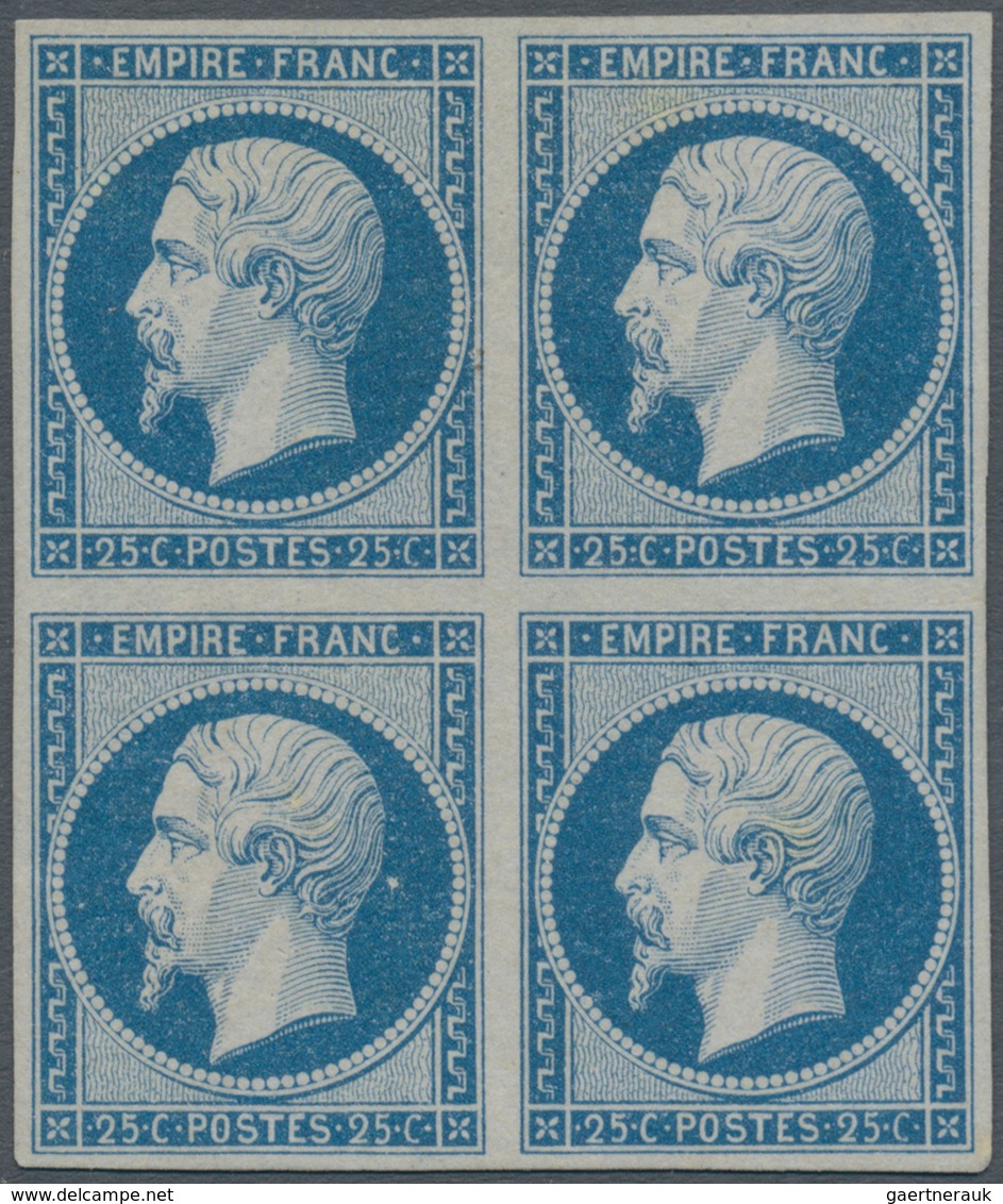 Frankreich: 1853, Empire Nd 25c. Blue, Block Of Four, Bright Colour And Full Margins All Around, Unu - Altri & Non Classificati