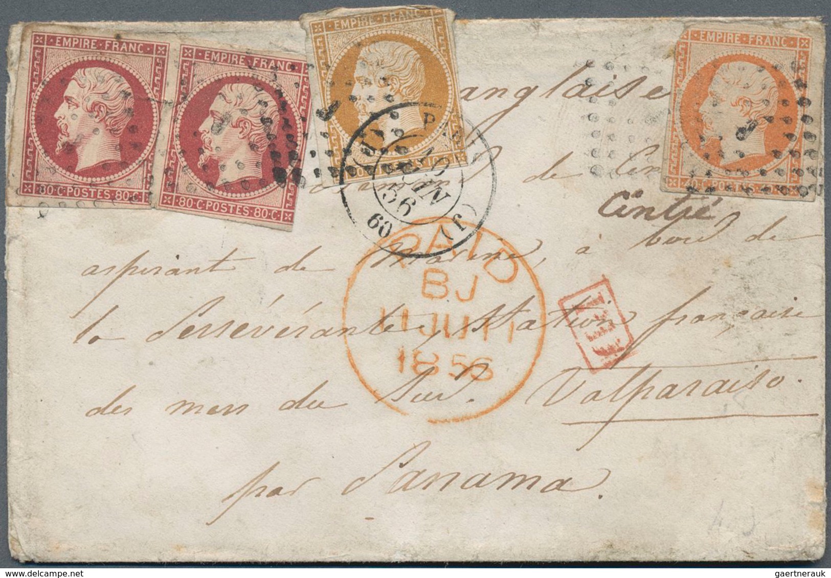 Frankreich: 1856 Destination CHILE: Cover From Paris Addressed To Ships Crew Member In Valparaiso, C - Altri & Non Classificati