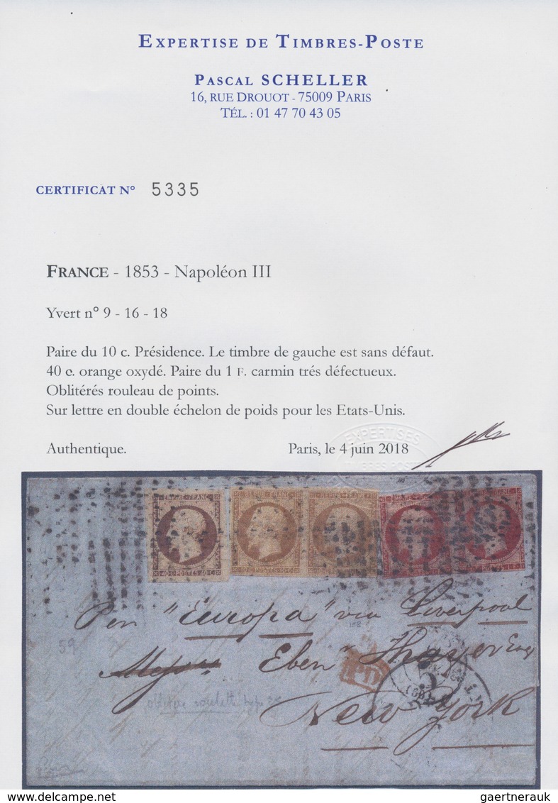 Frankreich: 1852, 10 C Bistre, Horizontal Pair, 40 C Orange (oxidized) And Horizontal Pair 1 F Carmi - Andere & Zonder Classificatie