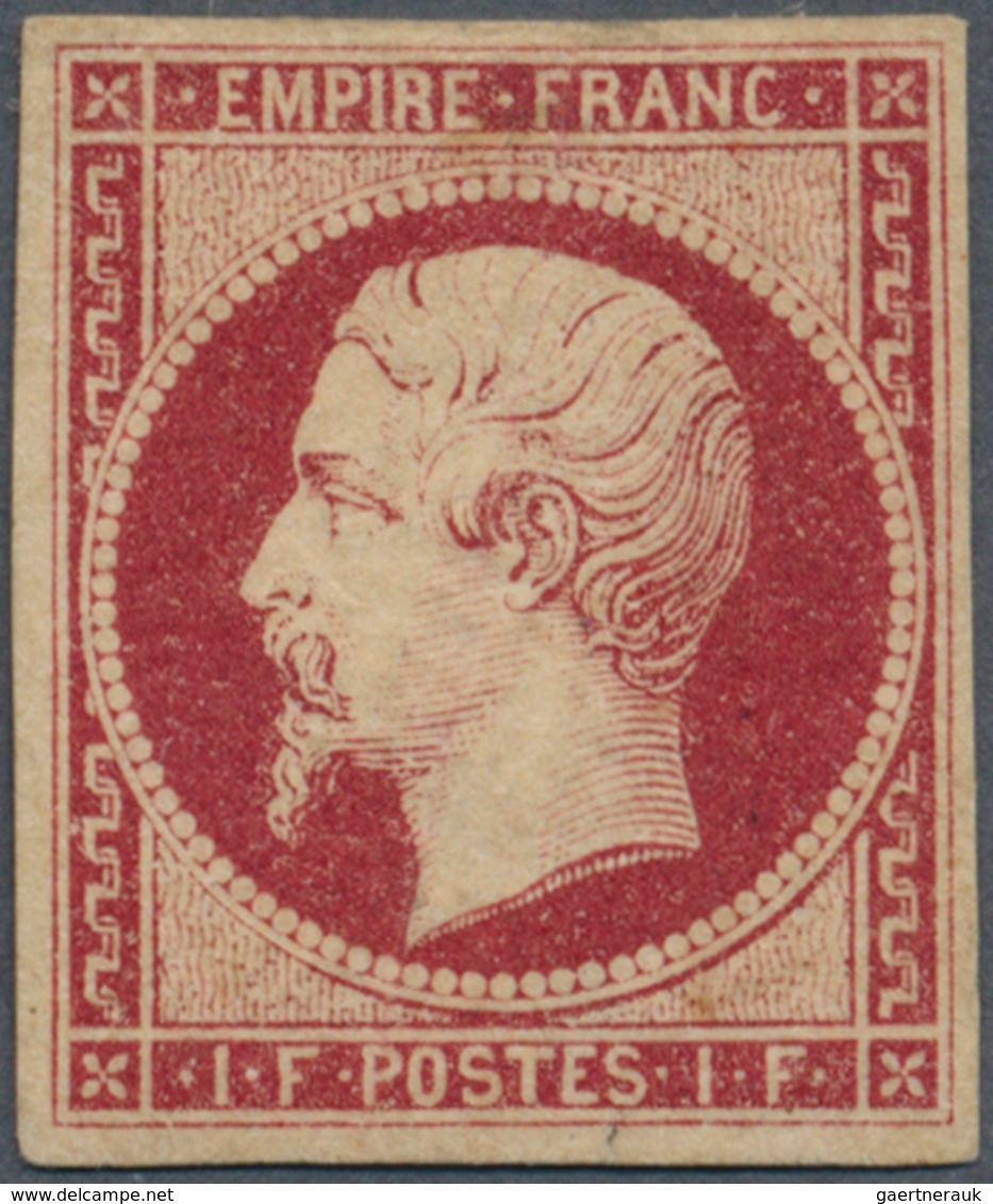 Frankreich: 1853, 1fr. Carmine, Fresh Colour And Full Margins All Around, Mint With Large Parts Of O - Altri & Non Classificati