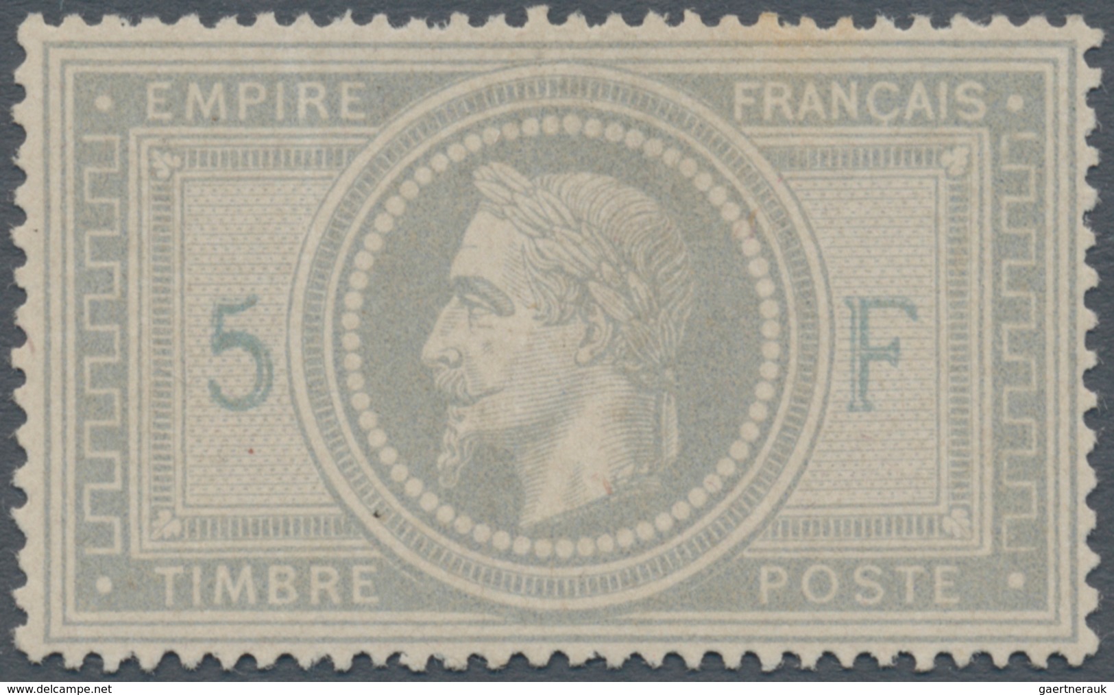 Frankreich: 1869 Napoleon III. 5fr. Grey-violet, UNUSED Without Gum, With Traces Of Light Creases An - Andere & Zonder Classificatie