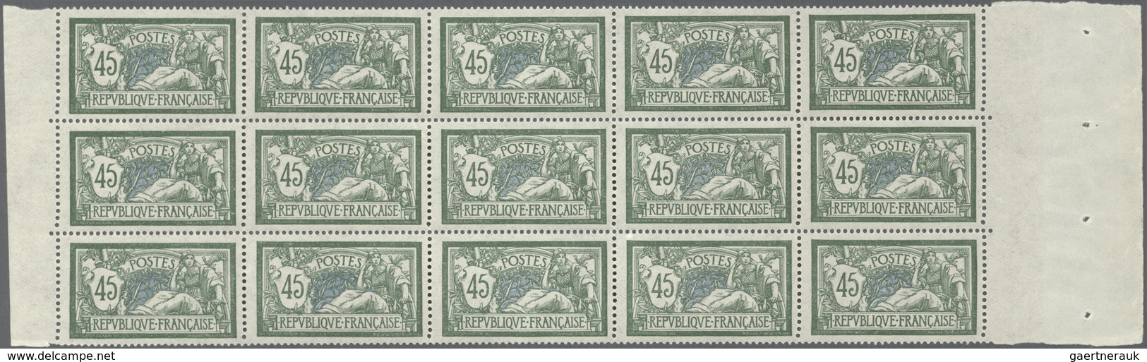 Frankreich: 1906, Merson 45c. Green/blue In A (folded) Block Of 15 With Margins On Both Sides, Mint - Altri & Non Classificati