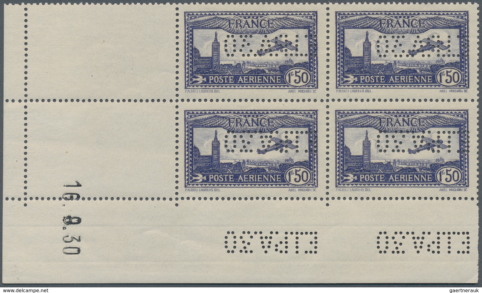 Frankreich: 1930, Airmail 1,50 Fr. Ultramarined With Perfin "E.I.P.A.30" As A Block Of Four With Dat - Altri & Non Classificati