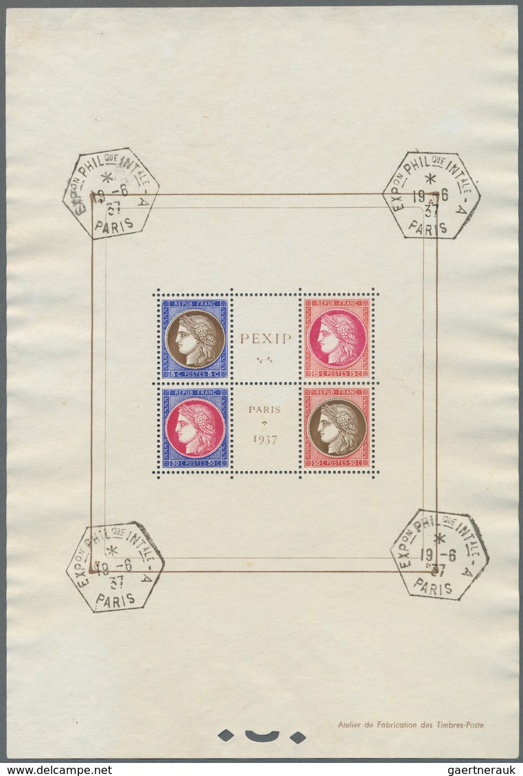 Frankreich: 1937, PEXIP Souvenir Sheet With Exhibition Postmark In Four Corners Without Gum, Fine - Altri & Non Classificati