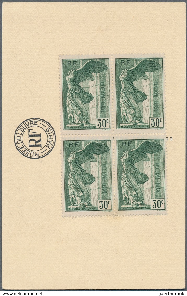 Frankreich: 1937 'Victory Of Samothrace' Both Stamps Each In Block Of Four Mounted On Special Louvre - Altri & Non Classificati