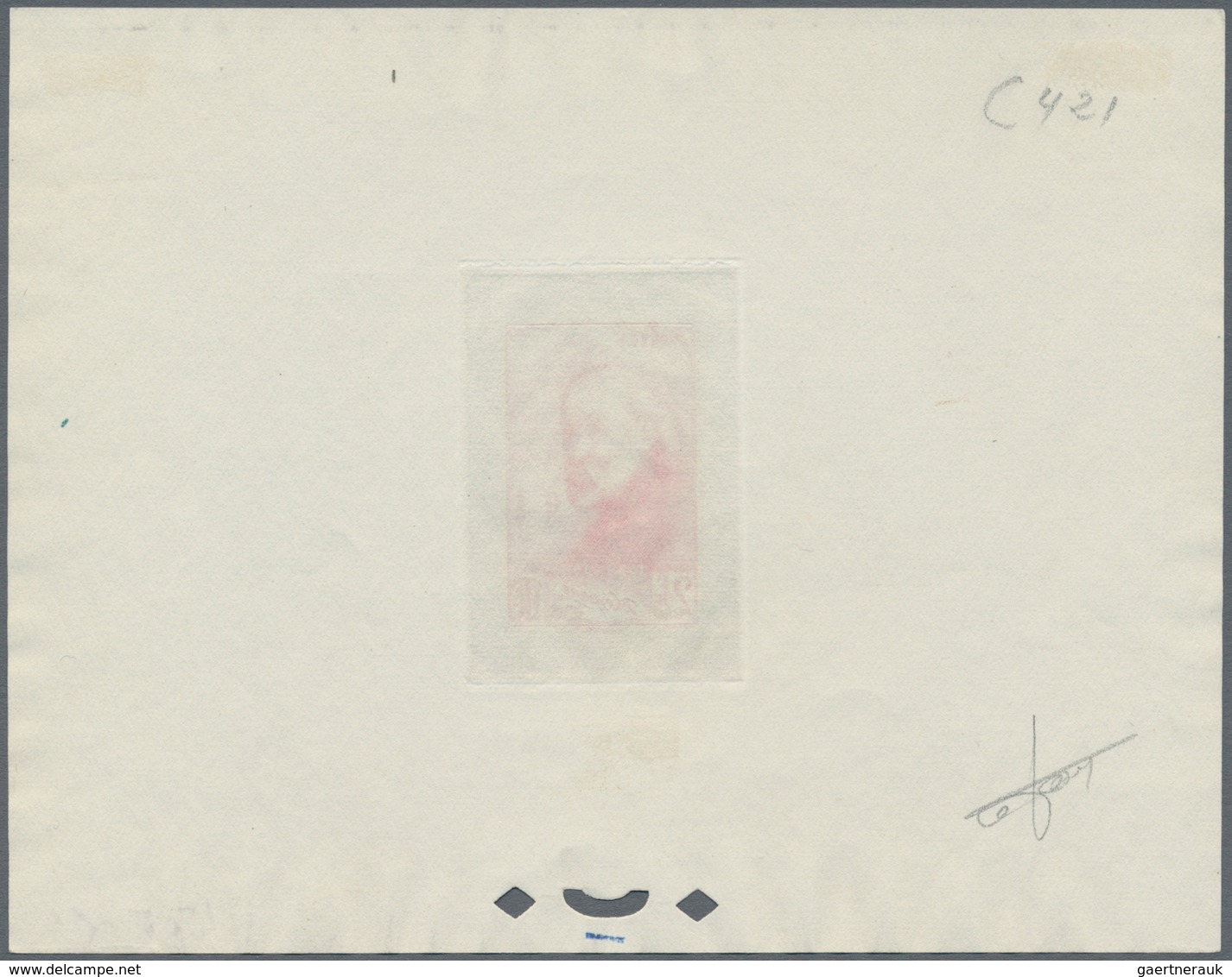 Frankreich: 1939, 2,25 F Bright Lilac, Cezanne, Imperforated Color Proof On Card With Manuscript Des - Andere & Zonder Classificatie