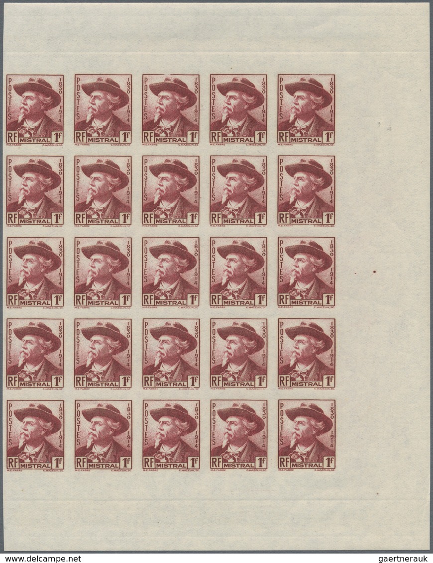 Frankreich: 1941, Frederic Mistral 1fr. (Poet And Nobel Prize 1904) IMPERFORATE Block Of 25 From Rig - Altri & Non Classificati