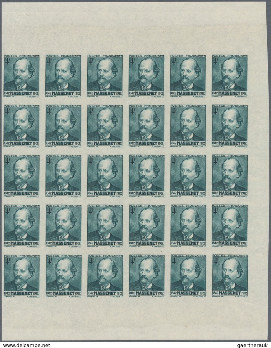 Frankreich: 1942, 100th Birthday Of Composer Jules Massenet 4fr. IMPERFORATE Block Of 30 From Right - Andere & Zonder Classificatie