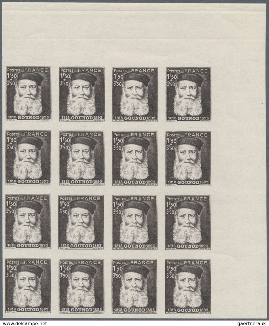 Frankreich: 1944, 50 Years Death Of Composer Charles Gounod 1.50+3.50fr. IMPERFORATE Block Of 16 Fro - Altri & Non Classificati