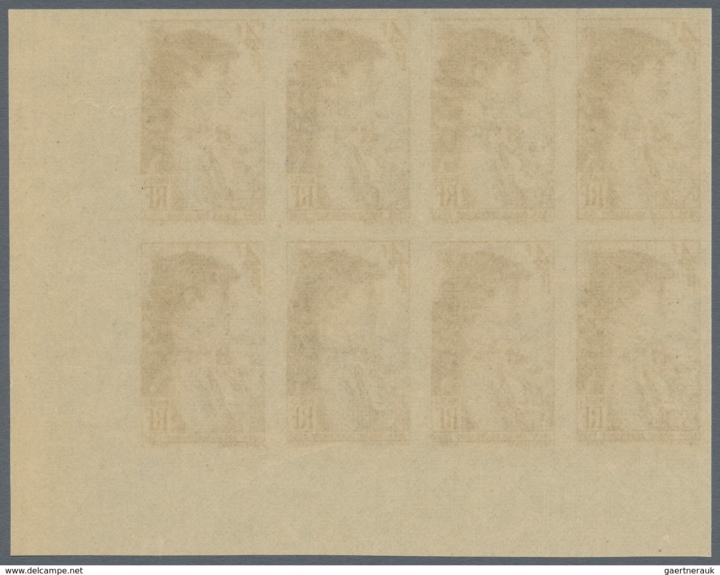 Frankreich: 1945, 100th Birthday Of Sarah Bernhardt 4+1fr. IMPERFORATE Block Of Eight From Lower Rig - Altri & Non Classificati