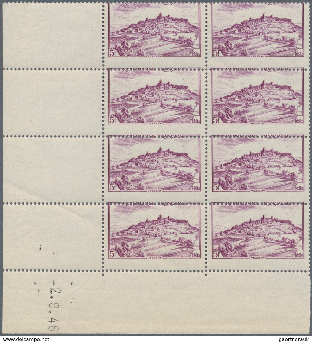 Frankreich: 1946, Landscapes 5fr. Violet ‚Vèzelay‘ Block Of Eight From Lower Left Corner With Printi - Altri & Non Classificati