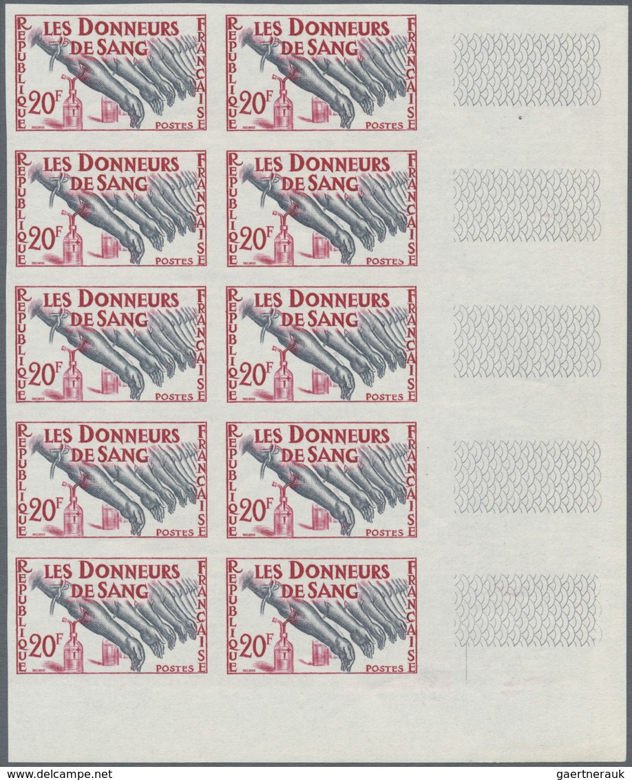 Frankreich: 1959, Blood Donation 20fr. IMPERFORATE Block Of Ten From Lower Right Corner, MNH, Yvert - Andere & Zonder Classificatie