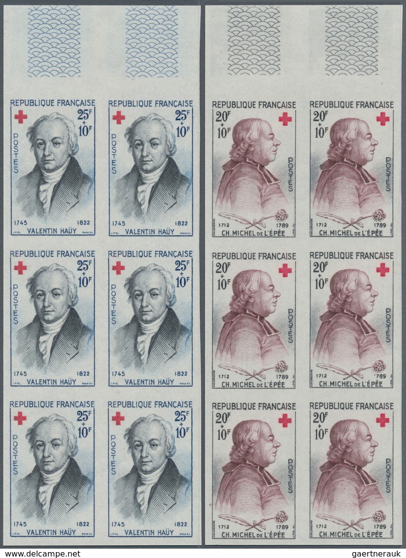 Frankreich: 1959, Red Cross Set Of Two (de L’Epee And Haüy) In IMPERFORATE Blocks Of Six From Upper - Altri & Non Classificati