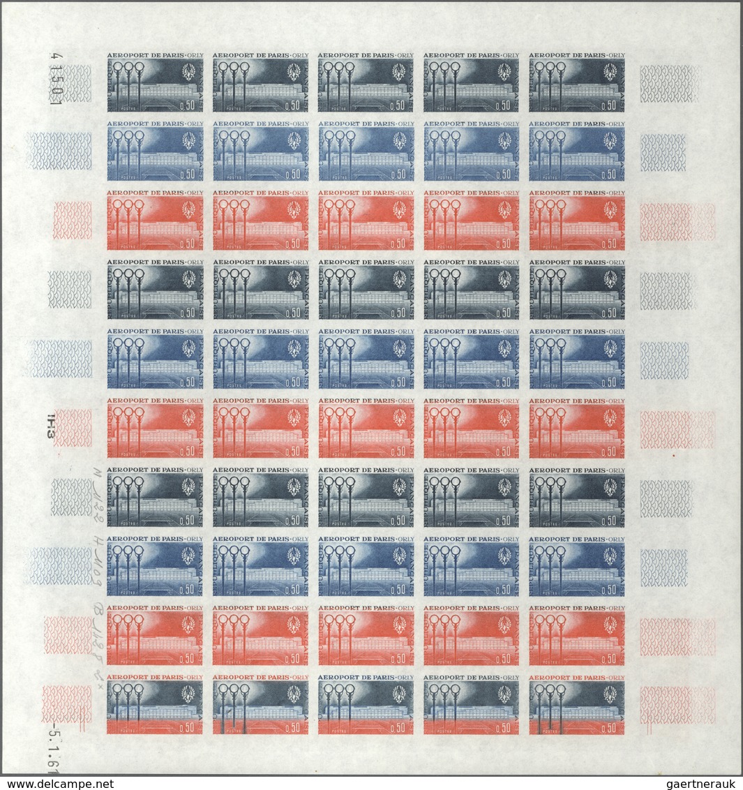 Frankreich: 1961, 2 Colour Proof Sheets Of 50 For The Issue Of "Opening Of The Airport Paris-Orly" W - Andere & Zonder Classificatie