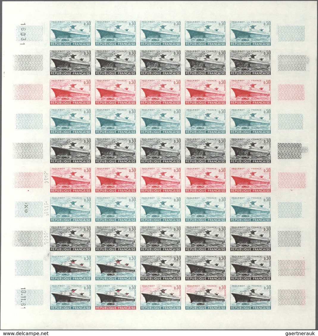 Frankreich: 1962, 3 Different Colour Proof Sheets Of 50 For The Issue Of "Maiden Voyage Of The Passe - Altri & Non Classificati