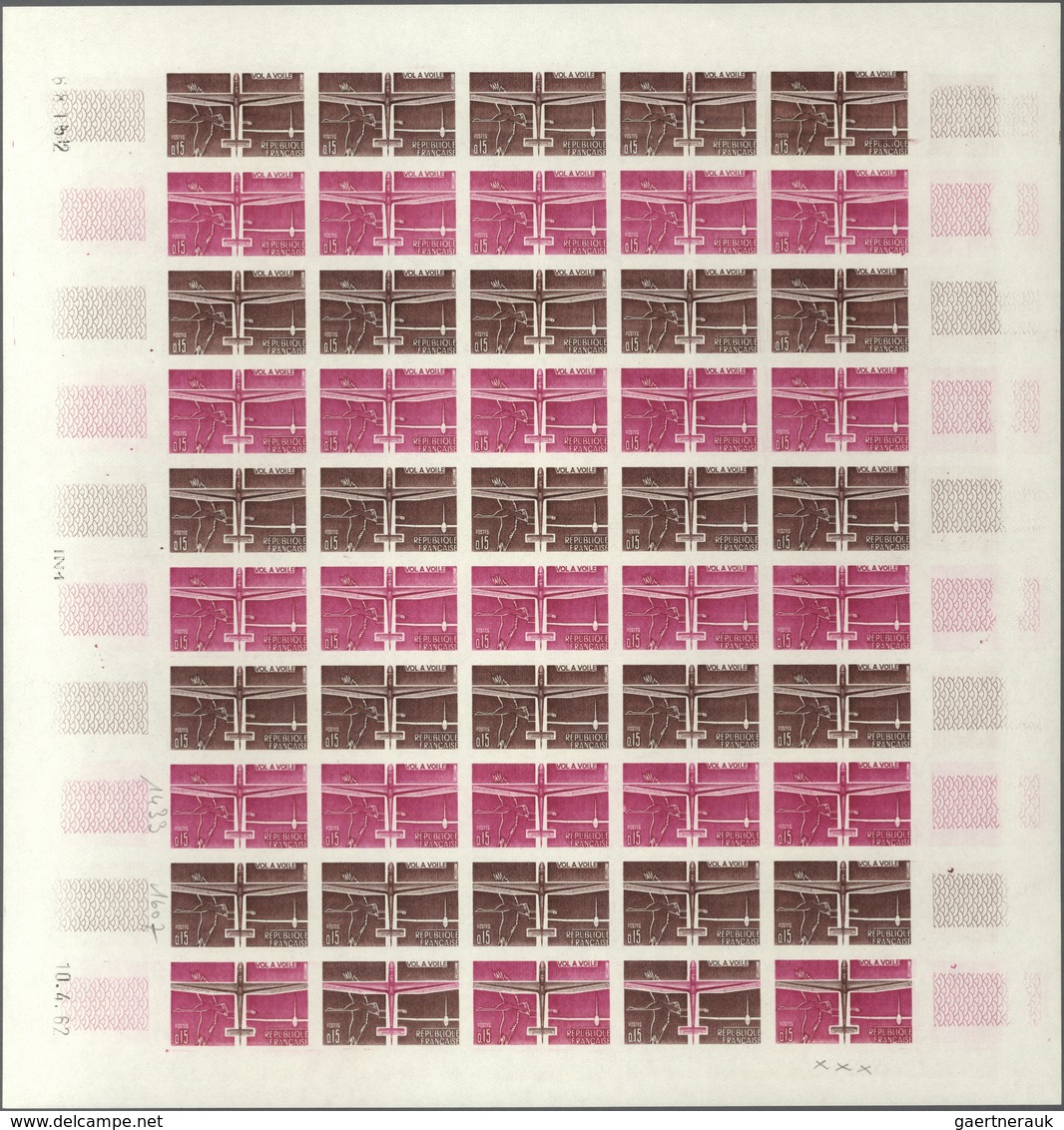 Frankreich: 1962, 3 Various Colour Proof Sheets Of 50 For The Issue "Gliding Flight" With Printing D - Altri & Non Classificati