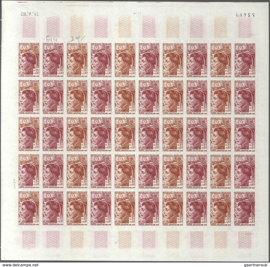 Frankreich: 1962, Set of 6 different colour proof sheets of 50 for the issues of "Anniversaries - Pe