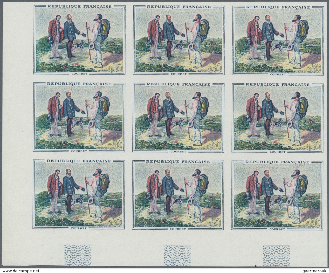 Frankreich: 1962, Paintings Set Of Three 0.50fr. (‚The Meeting‘ From Gustave Courbet), 0.65fr. (‚Mad - Andere & Zonder Classificatie